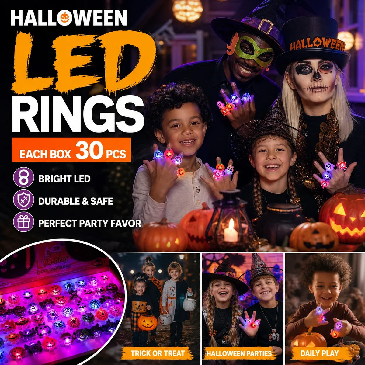 50-Piece LED Light-Up Ring Set for Parties and Night Events