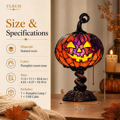 Decorative Stained Glass Style Pumpkin Table Lamp for Focused Lighting