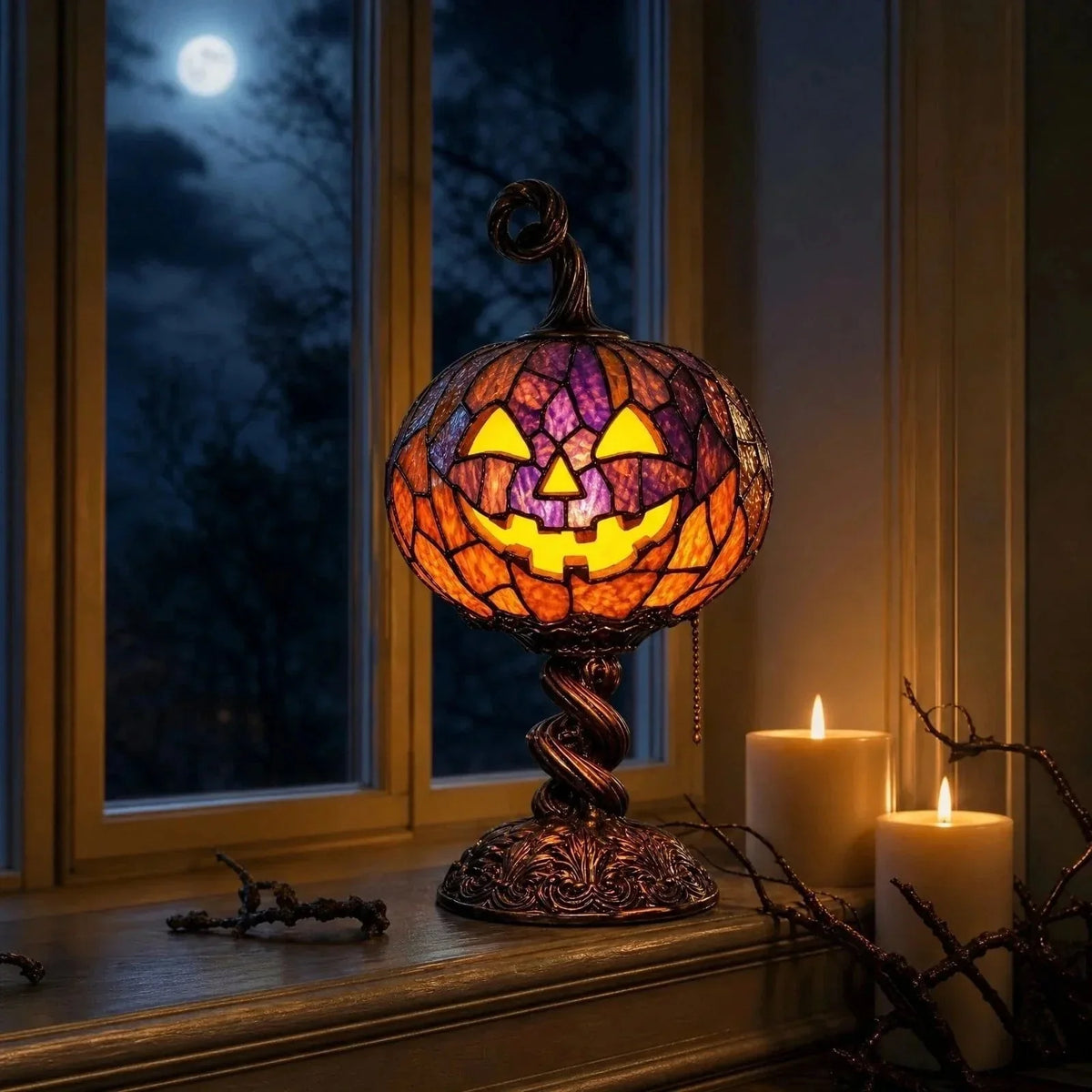 Decorative Stained Glass Style Pumpkin Table Lamp for Focused Lighting