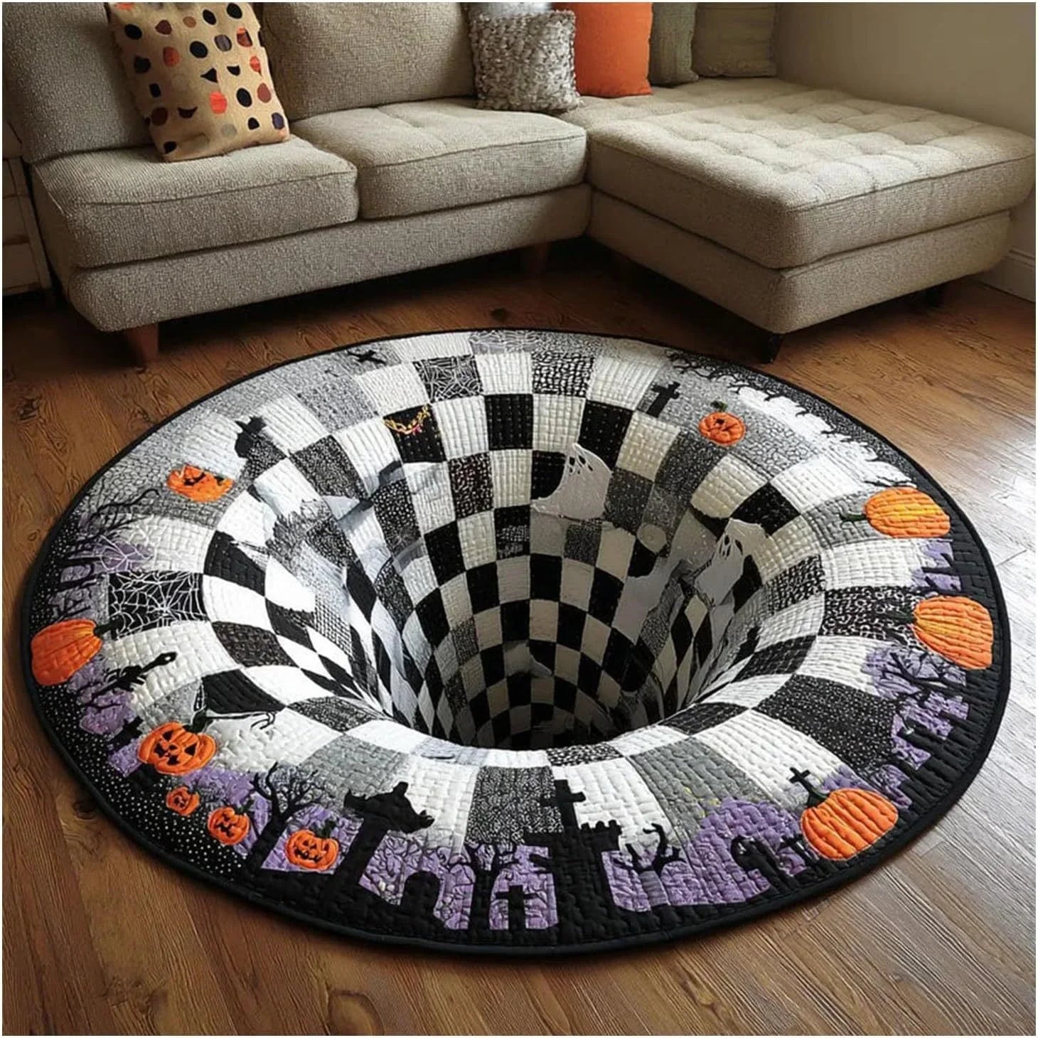 Purpose-Built 3D Skeleton Vortex Quilted Round Rug for Everyday Use