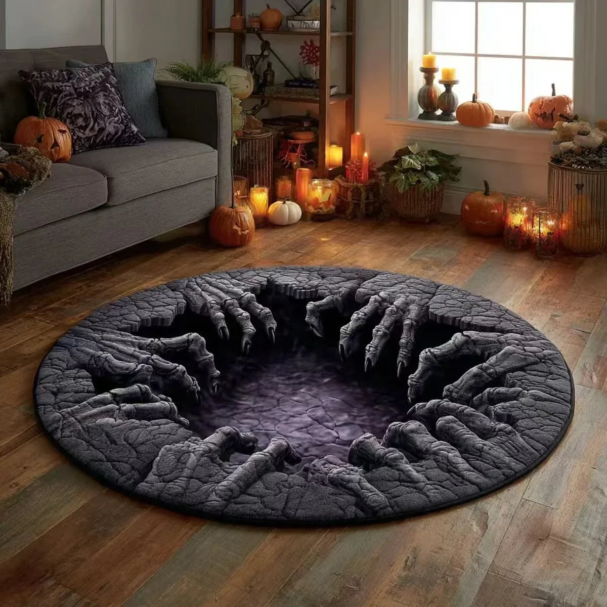 Purpose-Built 3D Skeleton Vortex Quilted Round Rug for Everyday Use