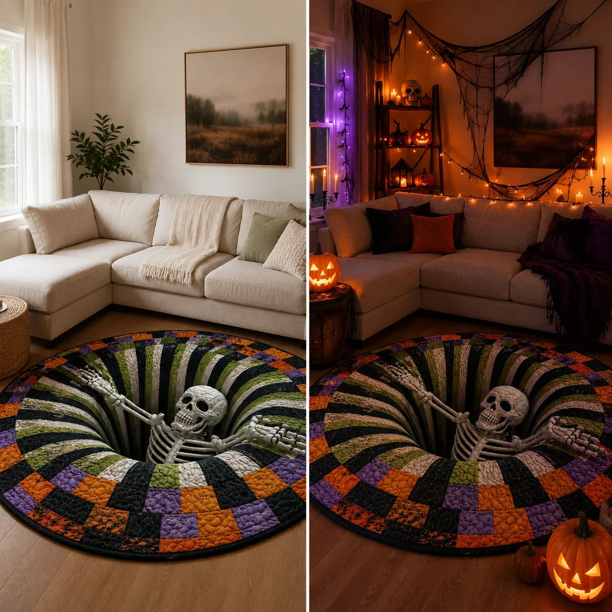 Purpose-Built 3D Skeleton Vortex Quilted Round Rug for Everyday Use