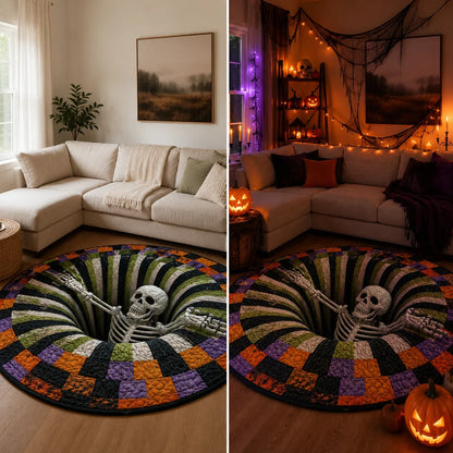 Purpose-Built 3D Skeleton Vortex Quilted Round Rug for Everyday Use