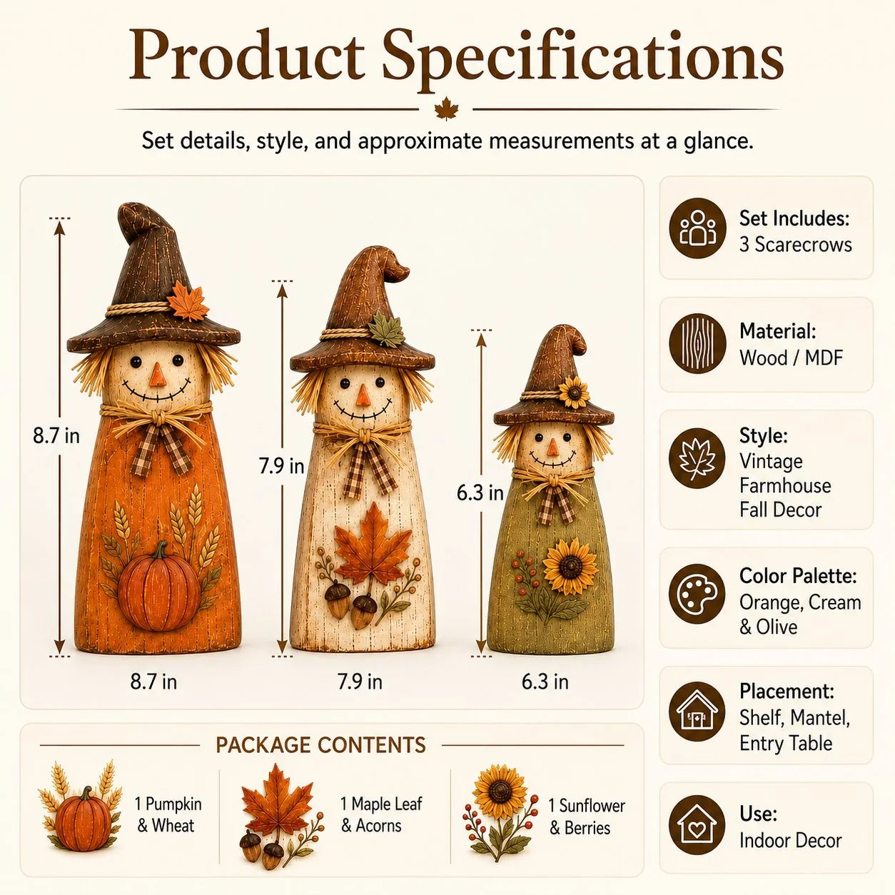 Vehicle-Ready Hand-Carved Vintage Scarecrow Fall Decor – Ha – Style 80
