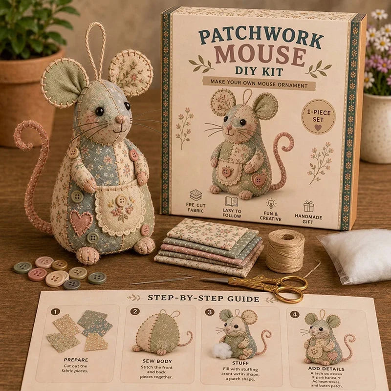 Hands-On Handcrafted Vintage Mouse Plush Sewing Kit for Creative Play