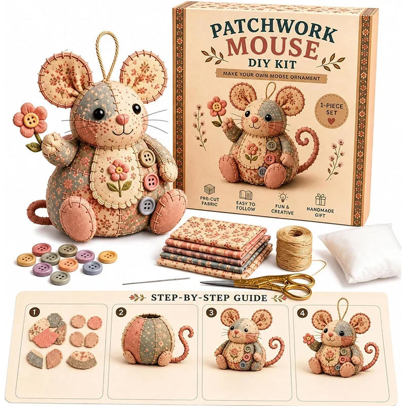 Hands-On Handcrafted Vintage Mouse Plush Sewing Kit for Creative Play
