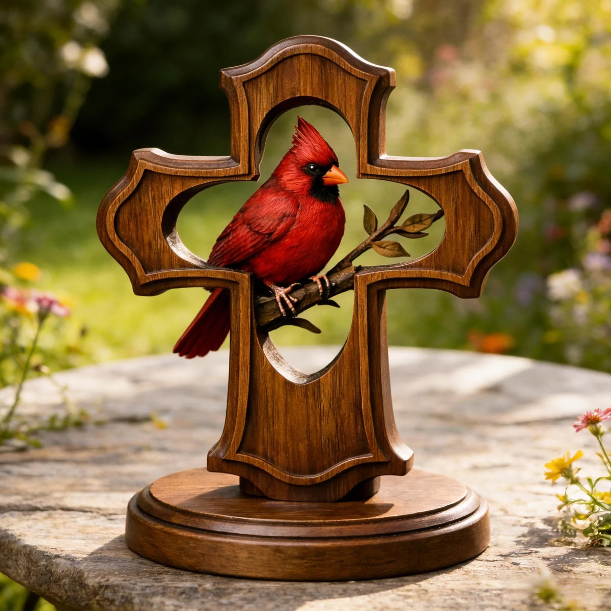Vehicle-Ready Handcrafted Cardinal Cross Ornament for Garage Use