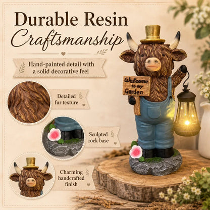 Solar Highland Cow Lantern Statue with Handcrafted Detail