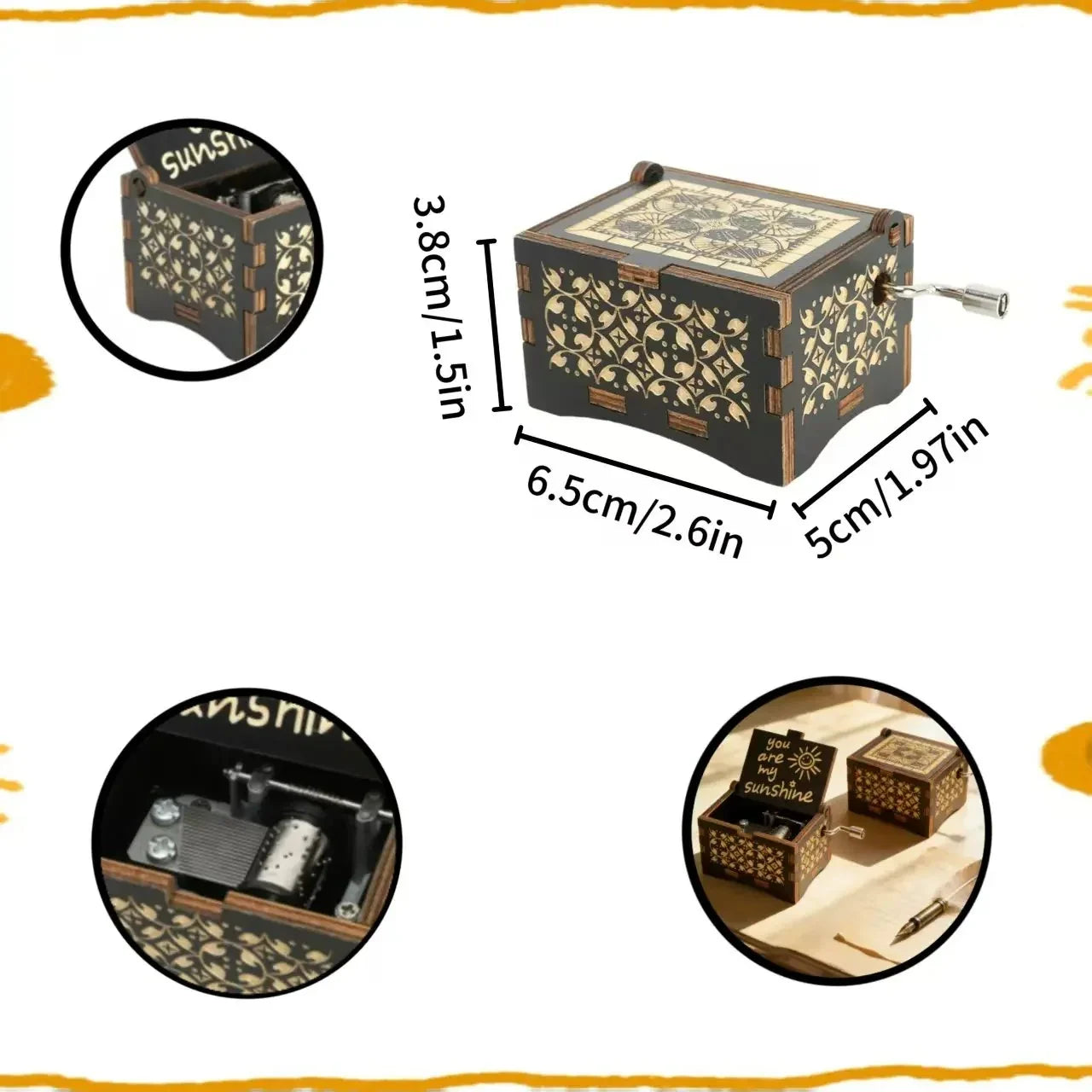 Vintage Wooden Music Box – 'You Are My Sunshine' Melody