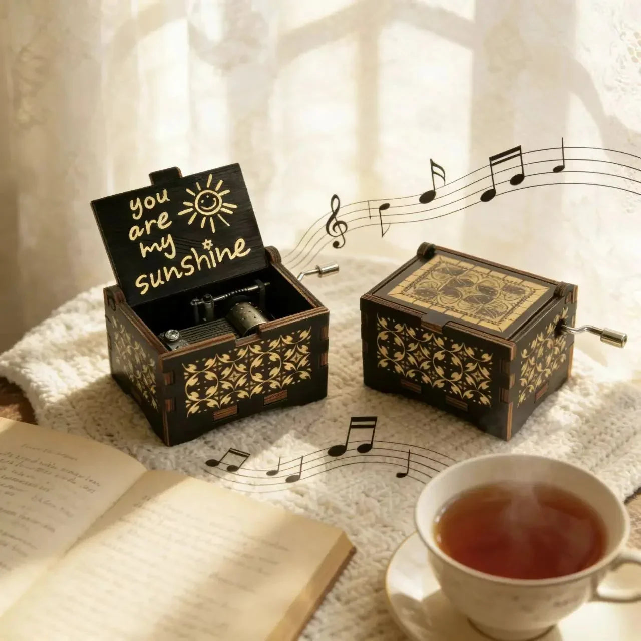 Vintage Wooden Music Box – 'You Are My Sunshine' Melody