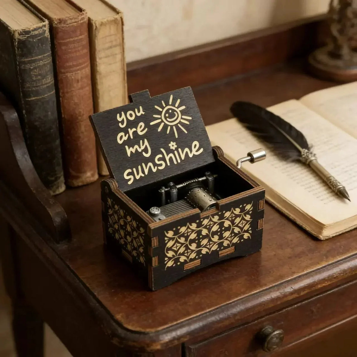 Vintage Wooden Music Box – 'You Are My Sunshine' Melody