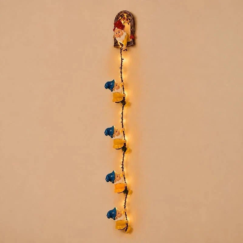 Decorative Handmade Climbing Gnome StringLights, Indoor OutdoorWall
