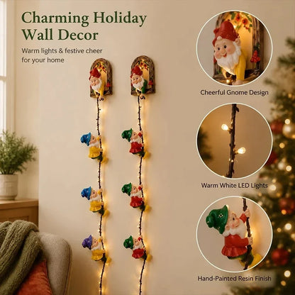 Decorative Handmade Climbing Gnome StringLights, Indoor OutdoorWall
