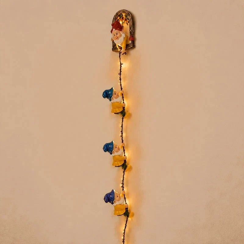 Decorative Handmade Climbing Gnome StringLights, Indoor OutdoorWall