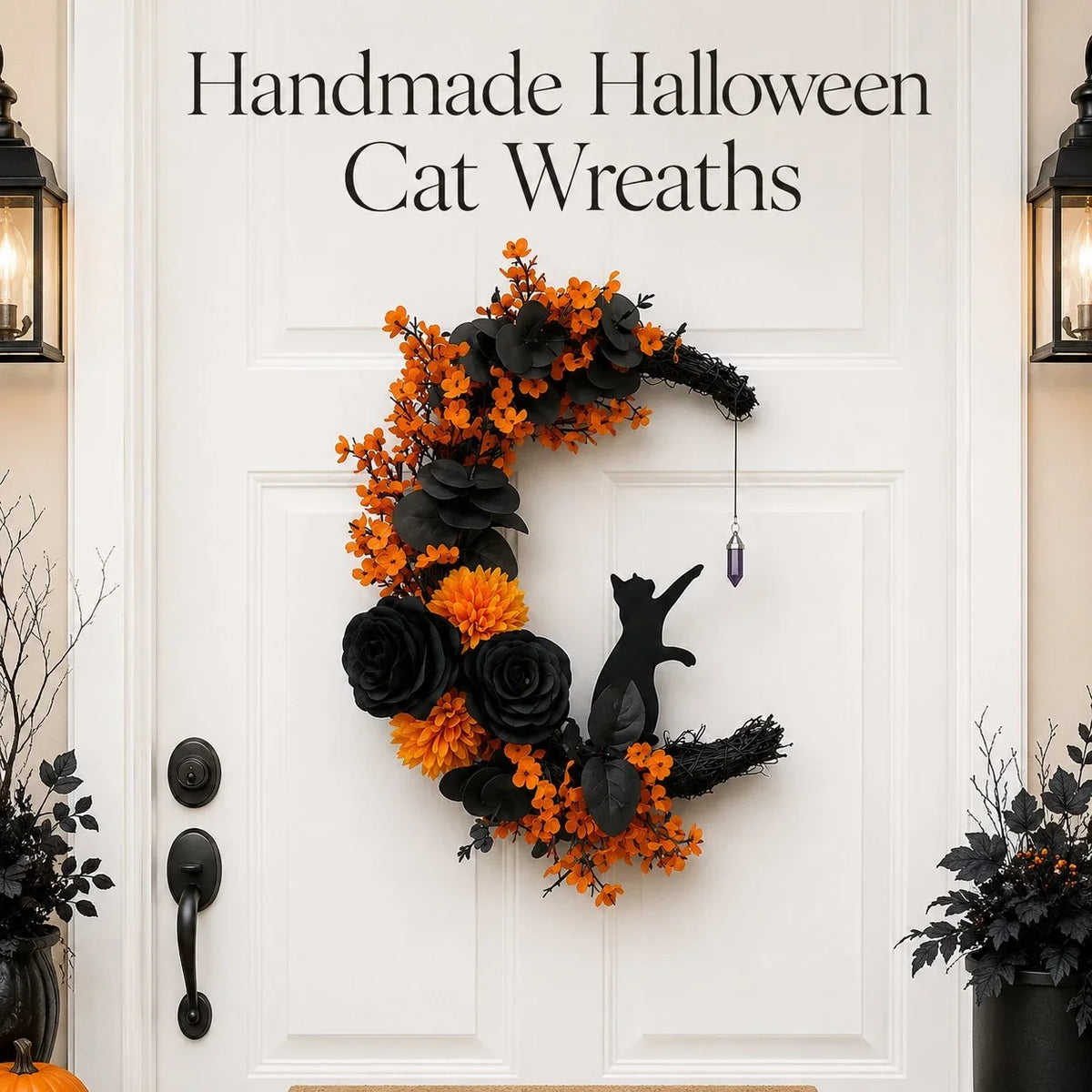 Handmade Halloween Cat Door Wreath