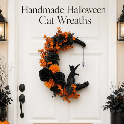 Handmade Halloween Cat Door Wreath