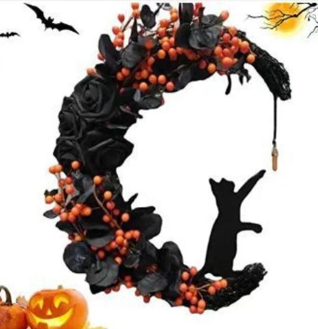 Handmade Halloween Cat Door Wreath