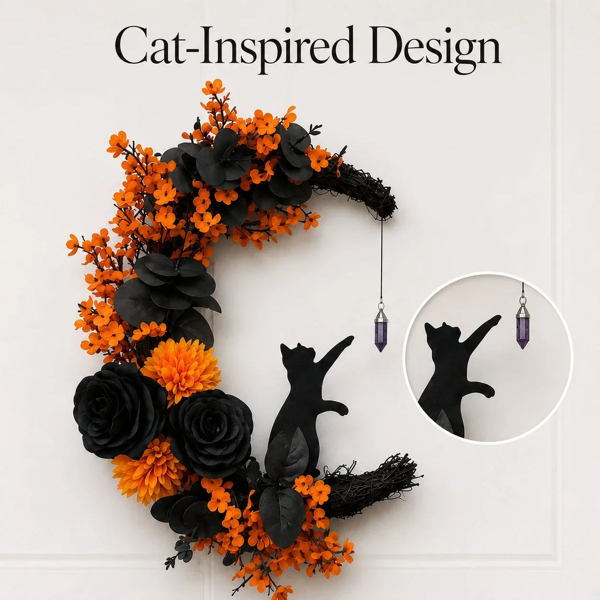 Handmade Halloween Cat Door Wreath