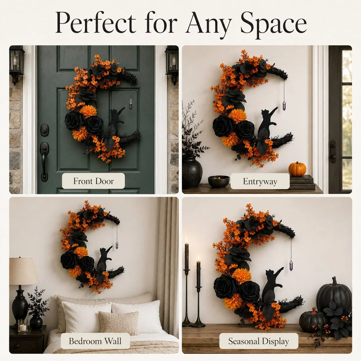 Handmade Halloween Cat Door Wreath