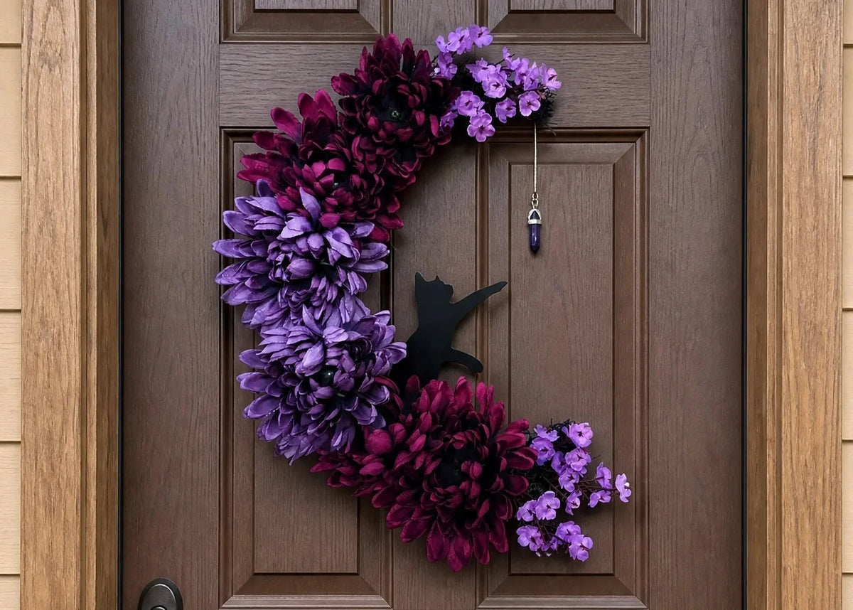 Handmade Halloween Cat Door Wreath