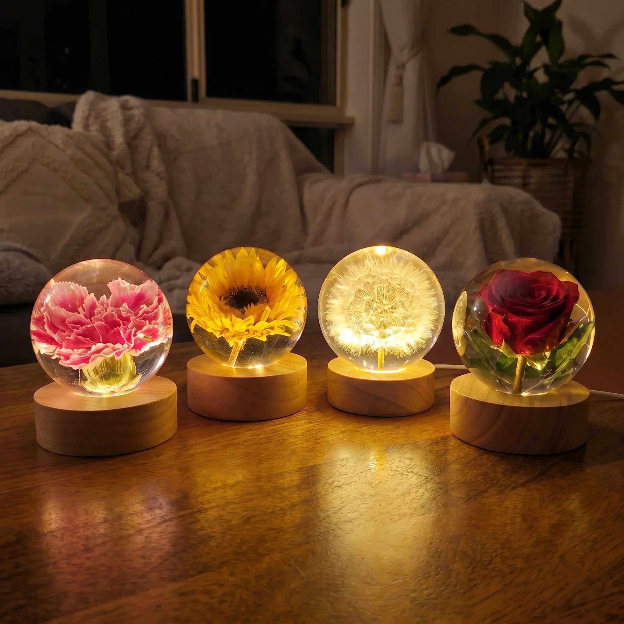 Hand-Poured Flower Resin Lamp with Warm Floral Night Light
