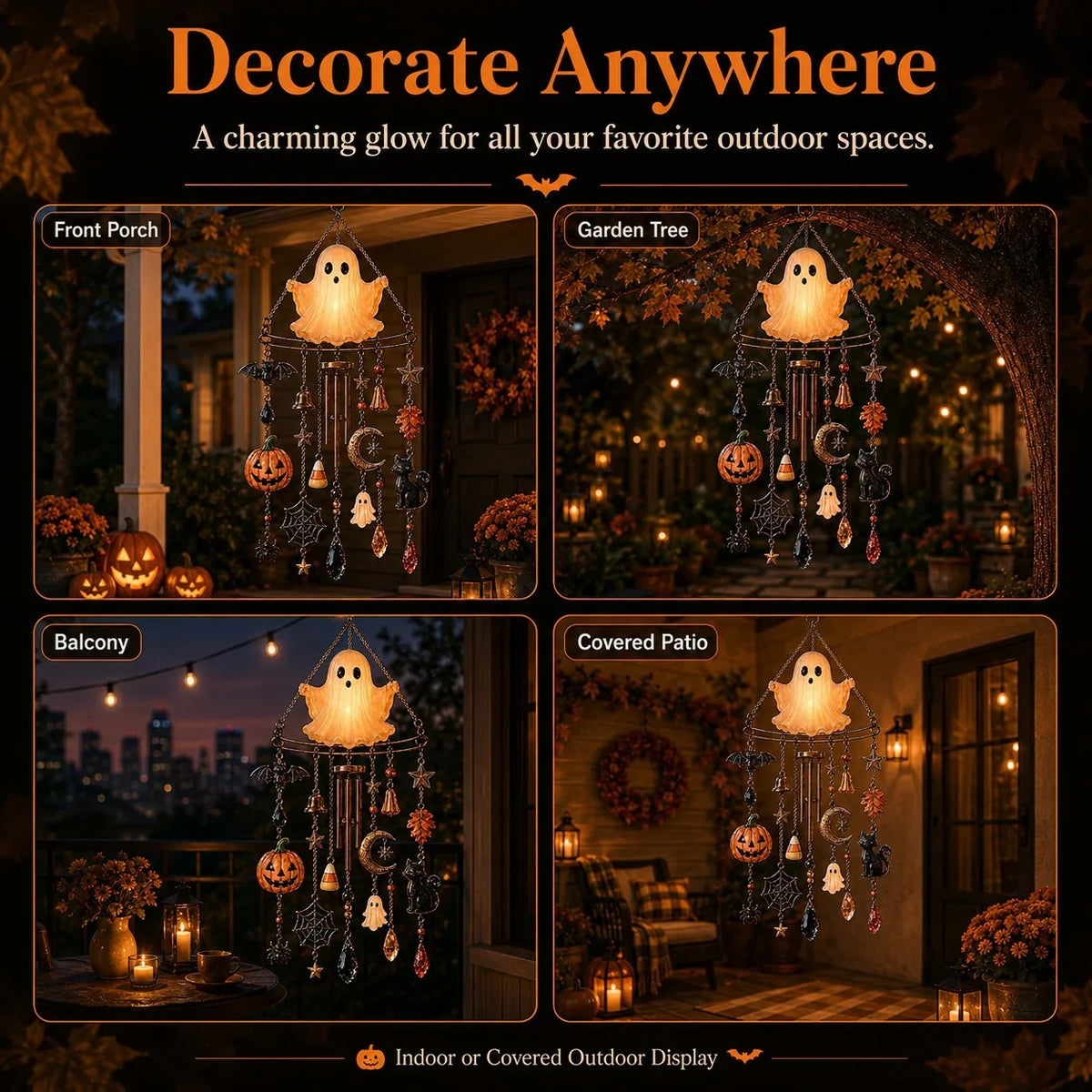 Outdoor Haunted Glow Ghost Wind Chime for Garden Display