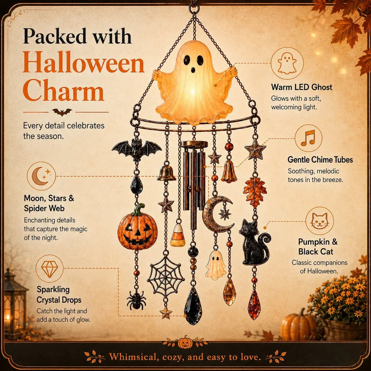 Outdoor Haunted Glow Ghost Wind Chime for Garden Display