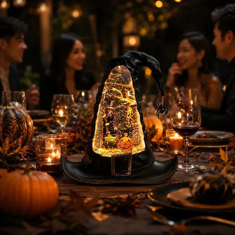 Decorative Witches Hat Lighted Water Lantern With Swirling Glitter
