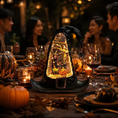 Decorative Witches Hat Lighted Water Lantern With Swirling Glitter