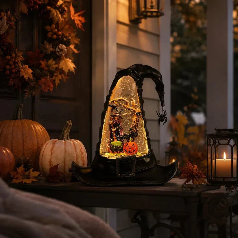Decorative Witches Hat Lighted Water Lantern With Swirling Glitter