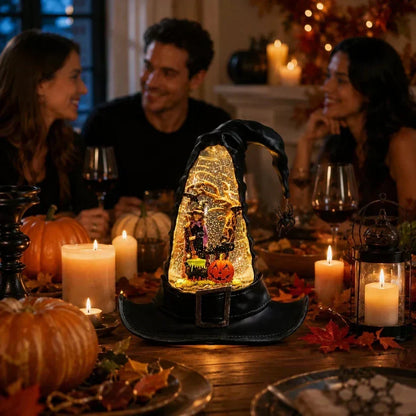 Decorative Witches Hat Lighted Water Lantern With Swirling Glitter