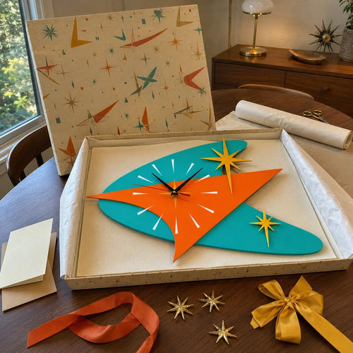 Purpose-Built Mid Century Modern Atomic Boomerang Wall Clock – Retro