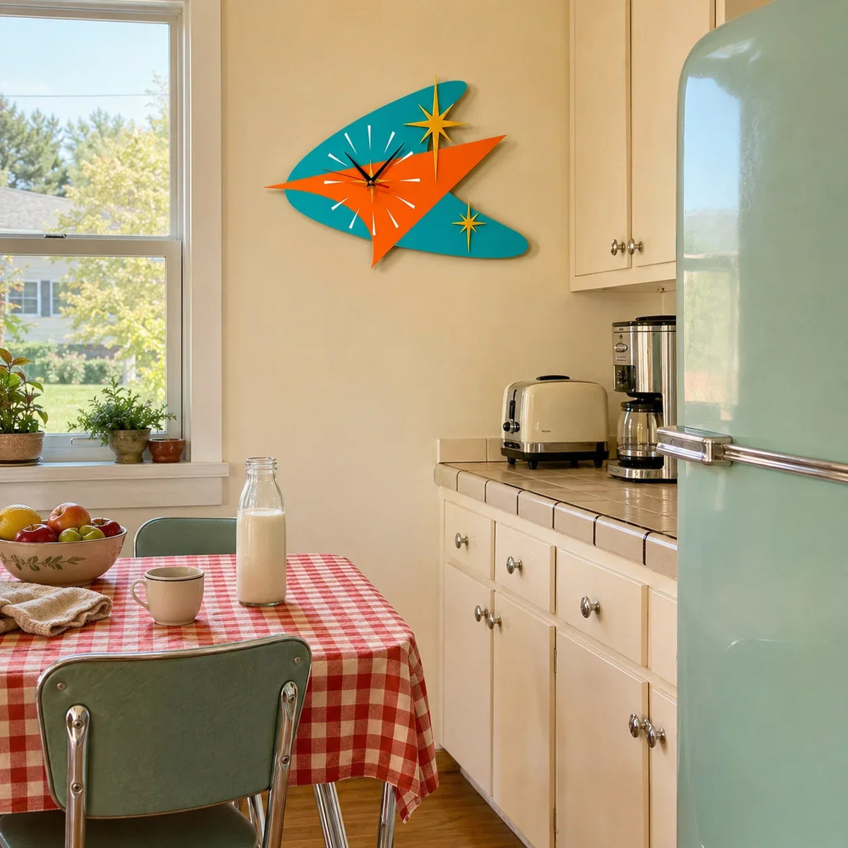Purpose-Built Mid Century Modern Atomic Boomerang Wall Clock – Retro