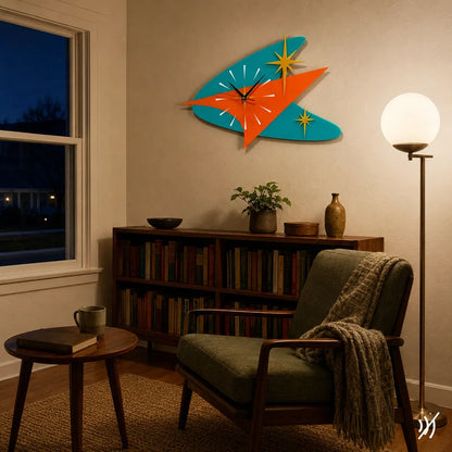 Purpose-Built Mid Century Modern Atomic Boomerang Wall Clock – Retro