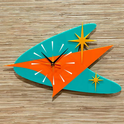 Purpose-Built Mid Century Modern Atomic Boomerang Wall Clock – Retro