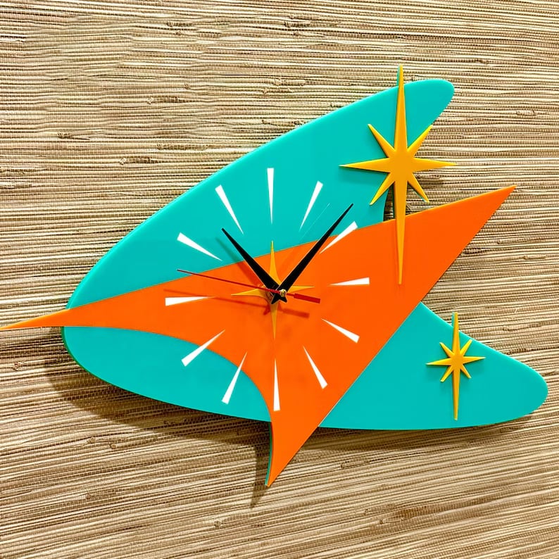 Purpose-Built Mid Century Modern Atomic Boomerang Wall Clock – Retro