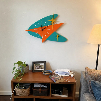 Purpose-Built Mid Century Modern Atomic Boomerang Wall Clock – Retro