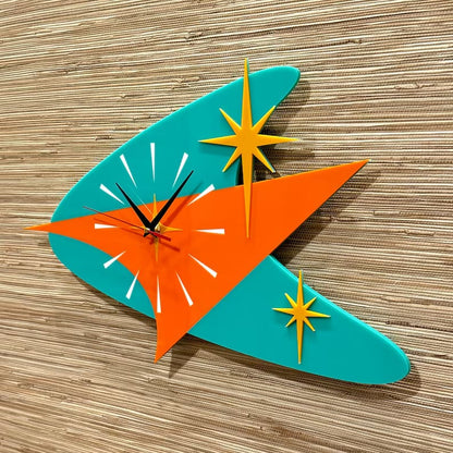 Purpose-Built Mid Century Modern Atomic Boomerang Wall Clock – Retro