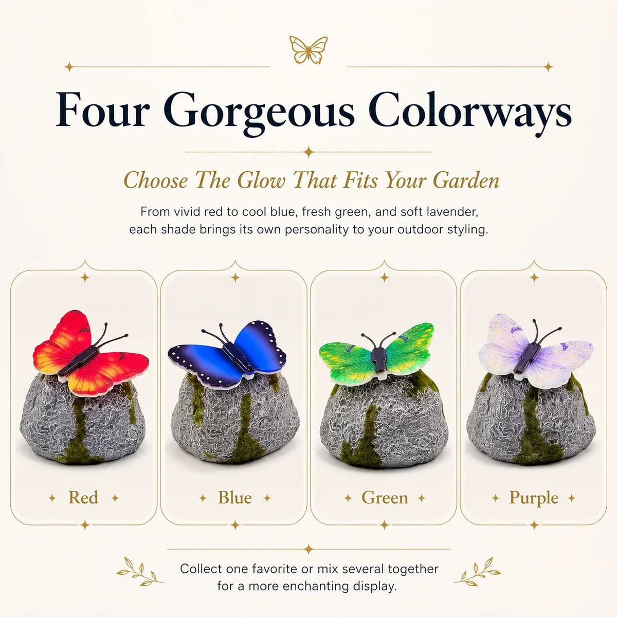 Color-Lit Butterfly Landscape Accent with Stone-Style Base