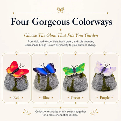 Color-Lit Butterfly Landscape Accent with Stone-Style Base