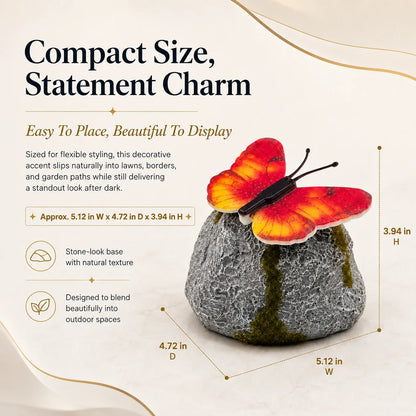 Color-Lit Butterfly Landscape Accent with Stone-Style Base