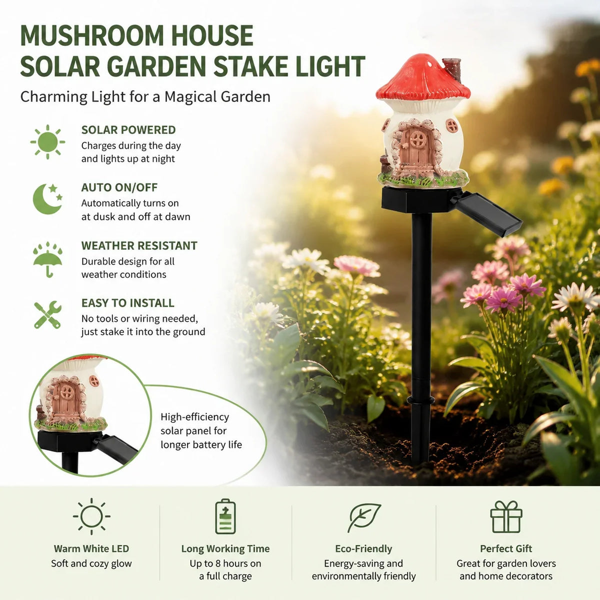 Outdoor Solar Fairy Tale Mushroom Cottage Garden Light – Whimsical