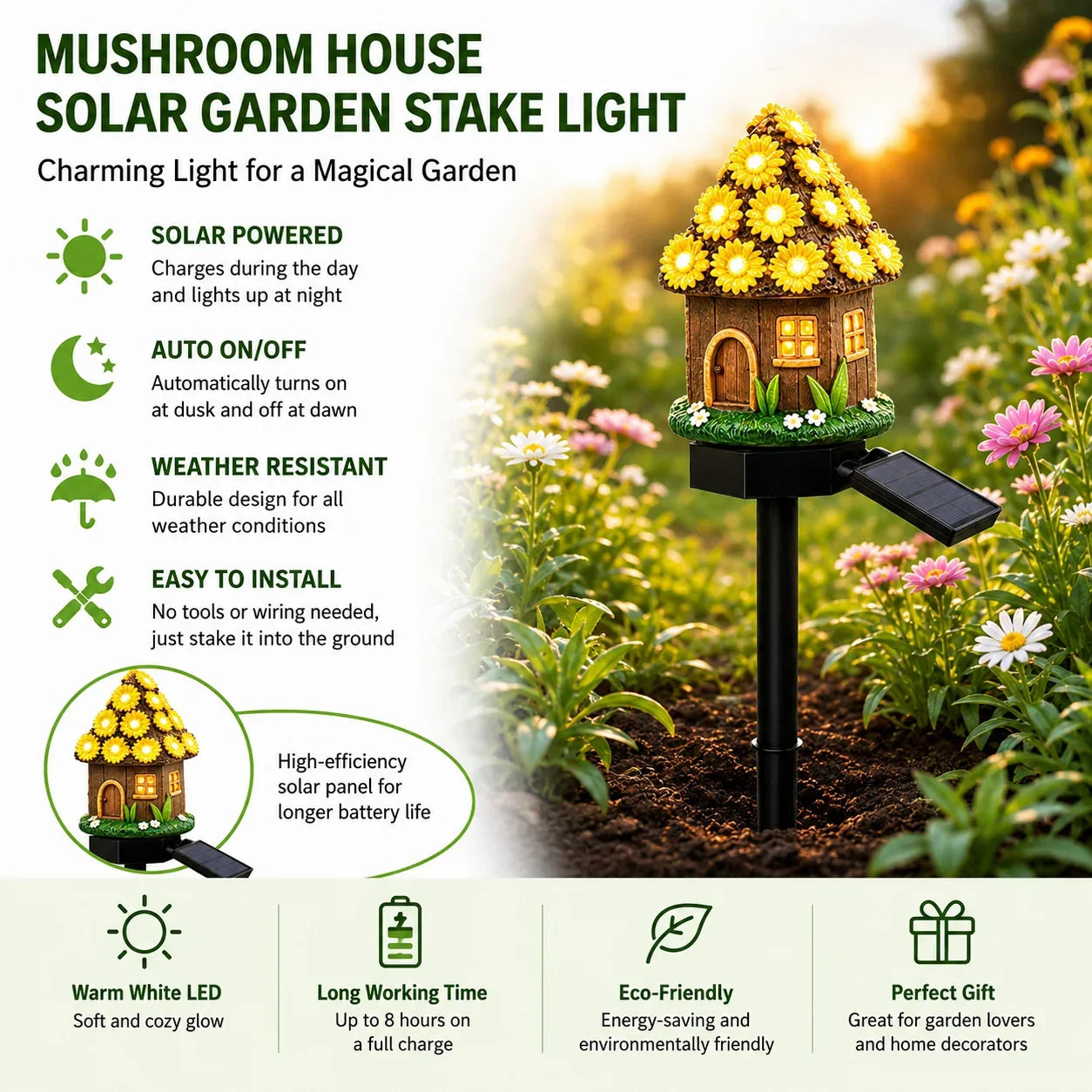 Outdoor Solar Fairy Tale Mushroom Cottage Garden Light – Whimsical