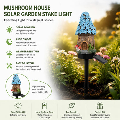 Outdoor Solar Fairy Tale Mushroom Cottage Garden Light – Whimsical