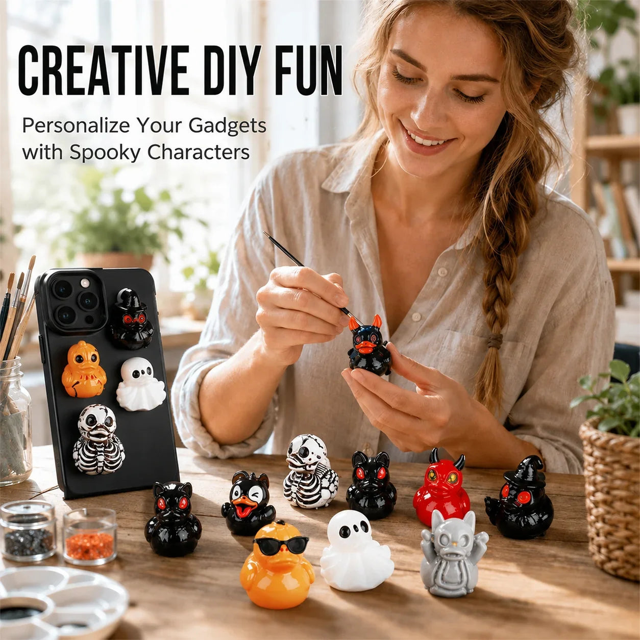 Mini Resin Halloween Ducks in Devil, Ghost and Skeleton Designs