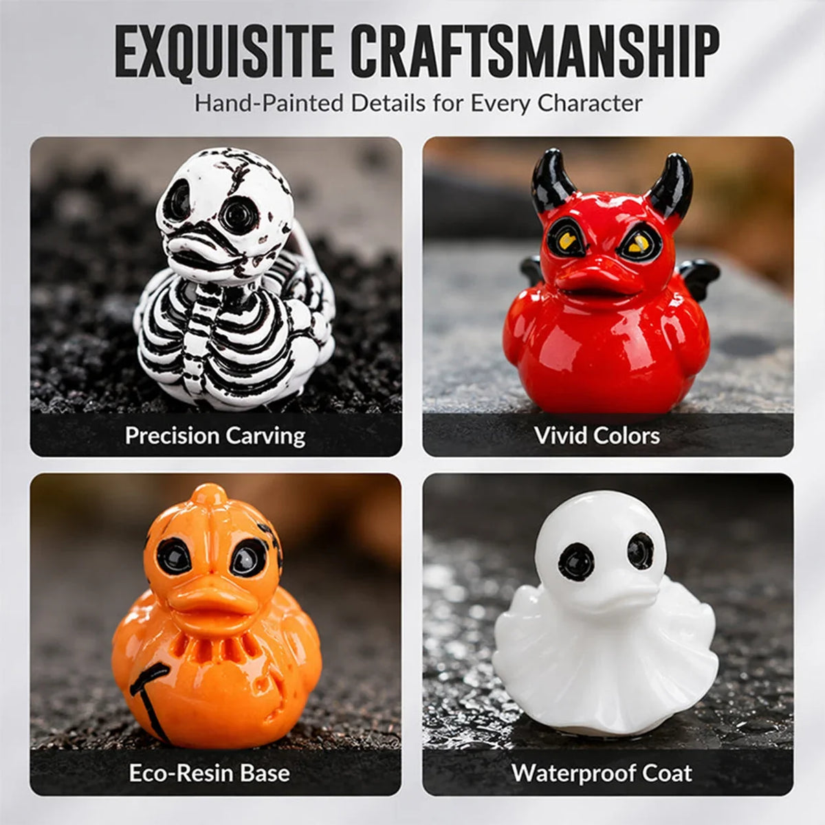 Mini Resin Halloween Ducks in Devil, Ghost and Skeleton Designs