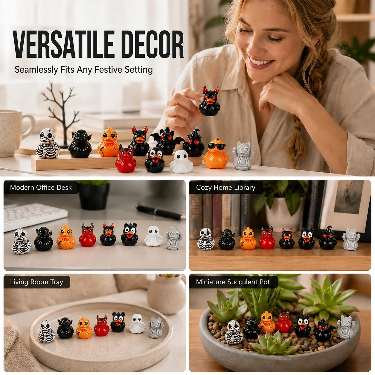 Mini Resin Halloween Ducks in Devil, Ghost and Skeleton Designs