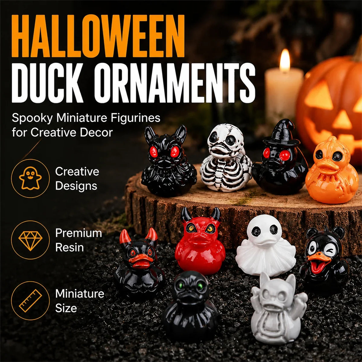 Mini Resin Halloween Ducks in Devil, Ghost and Skeleton Designs