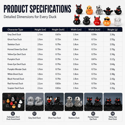 Mini Resin Halloween Ducks in Devil, Ghost and Skeleton Designs