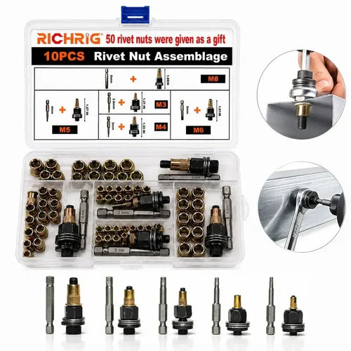 Hands-On Complete 72-in-1 Rivet Nut Kit – 5 Sizes for All Daily